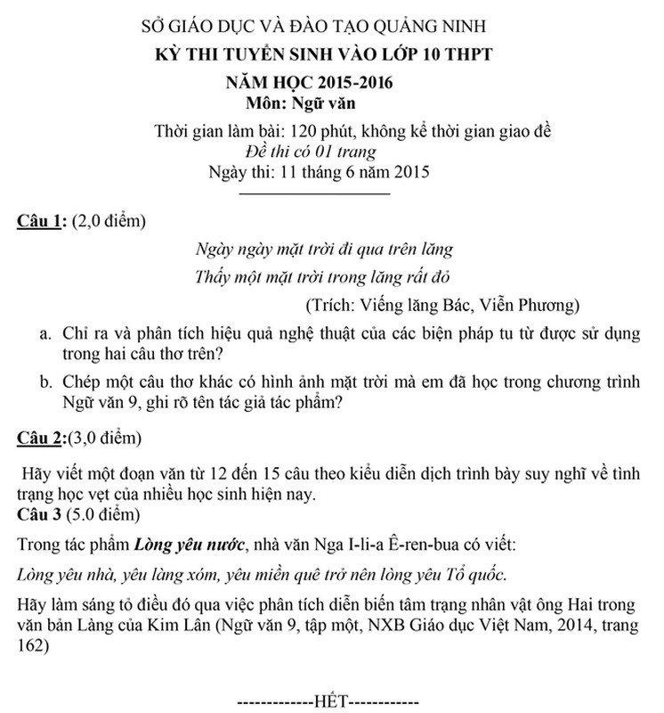 Thi vao lop 10: Nhung de van khien thi sinh 